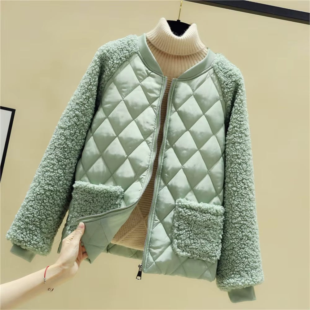 Theodora | Fluffy Cropped Quilted Bomber Jacket for Women