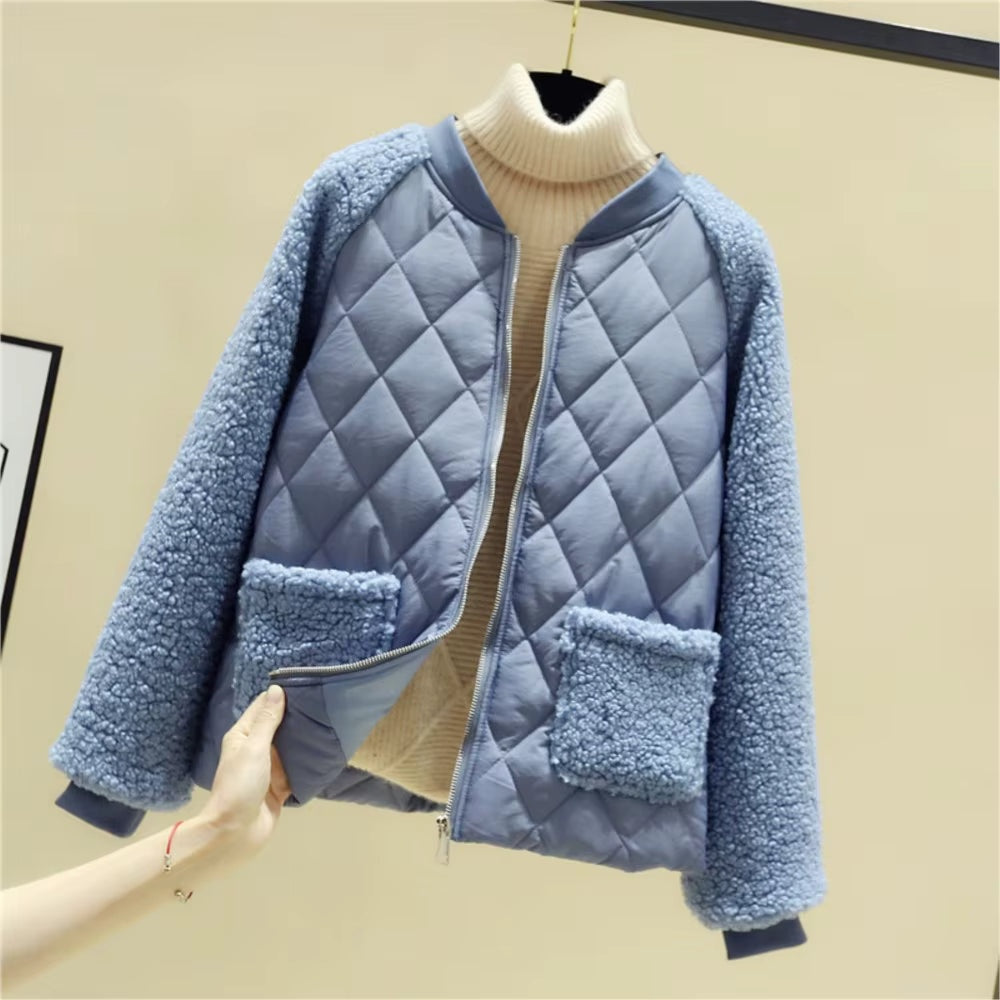 Theodora | Fluffy Cropped Quilted Bomber Jacket for Women