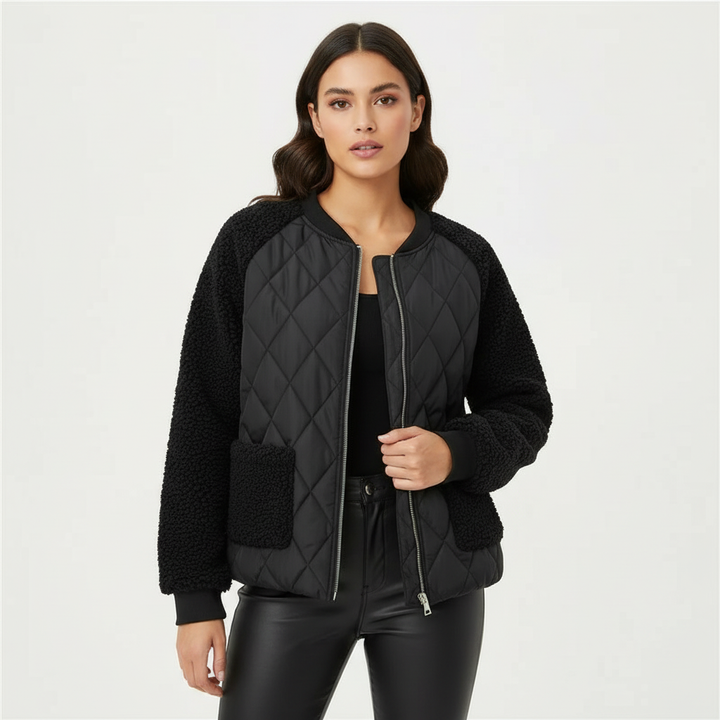 Theodora | Fluffy Cropped Quilted Bomber Jacket for Women