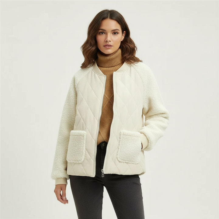 Theodora | Fluffy Cropped Quilted Bomber Jacket for Women