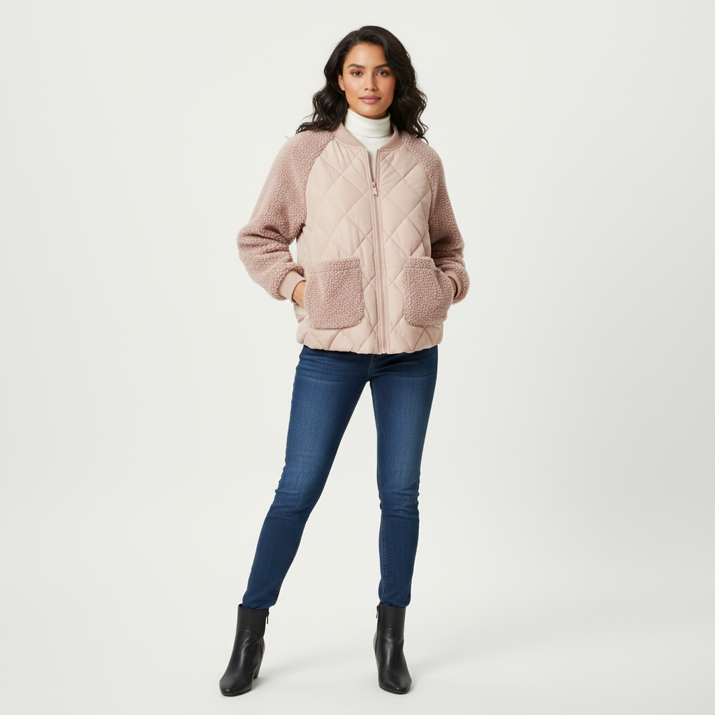 Theodora | Fluffy Cropped Quilted Bomber Jacket for Women