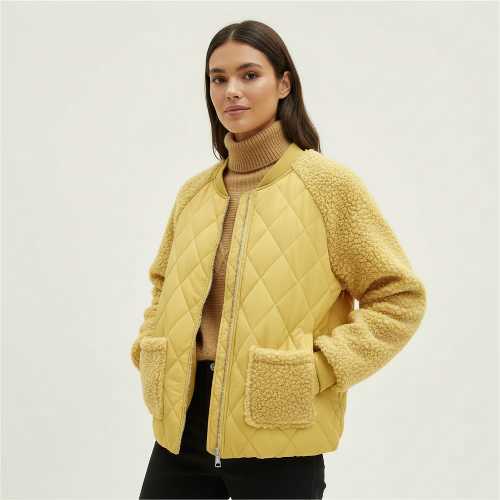 Theodora | Fluffy Cropped Quilted Bomber Jacket for Women