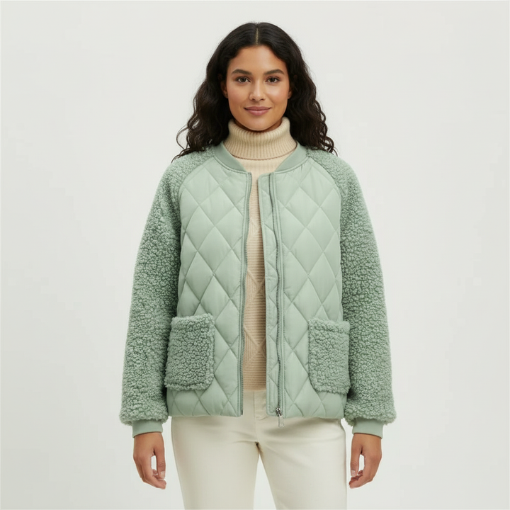 Theodora | Fluffy Cropped Quilted Bomber Jacket for Women