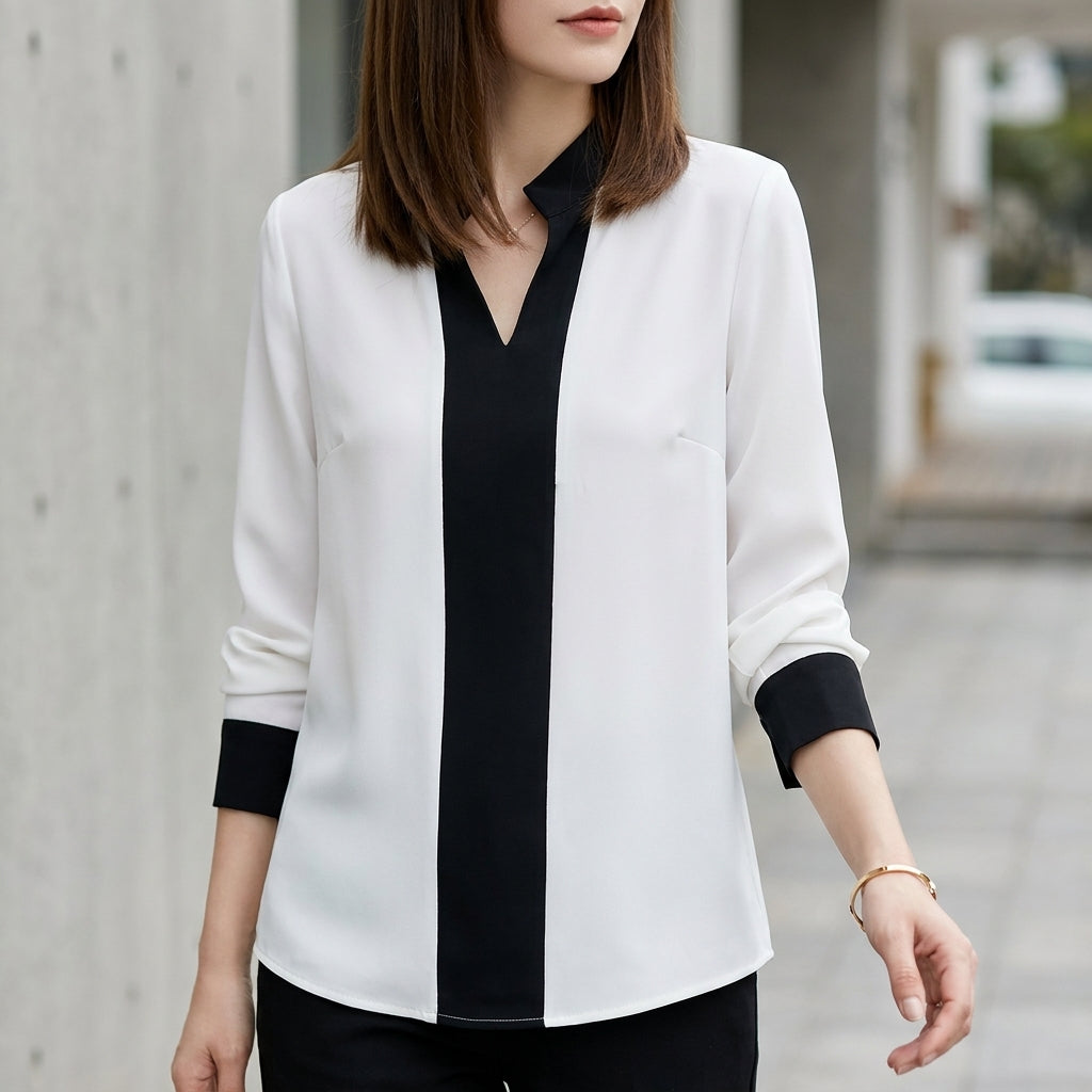 Chiffon Blouse Women V-Neck Long Sleeve Lightweight