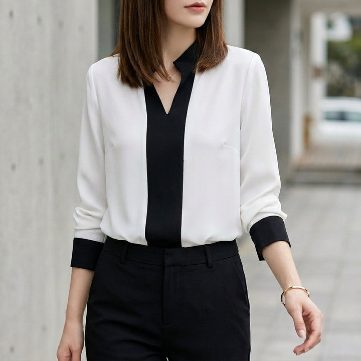 Chiffon Blouse Women V-Neck Long Sleeve Lightweight