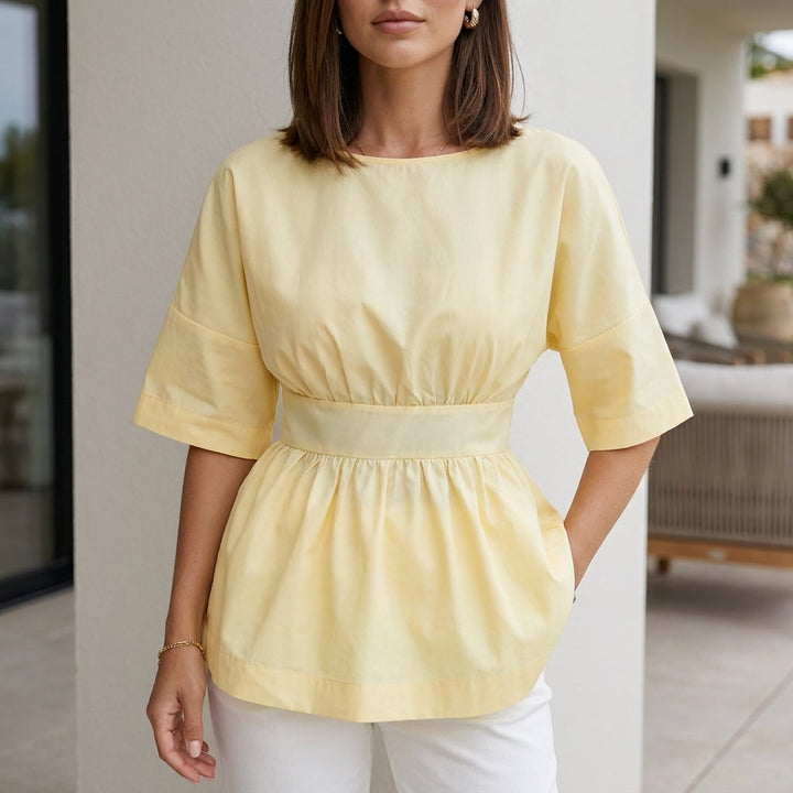 Linen Blouse Women Flowy Cinched Waist Relaxed