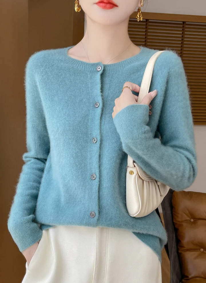 Emmeline | Merino Wool Crew Neck Cardigan for Women