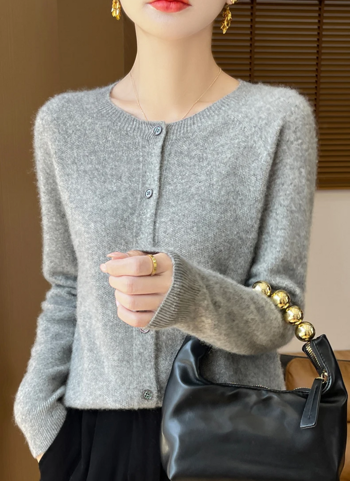 Emmeline | Merino Wool Crew Neck Cardigan for Women