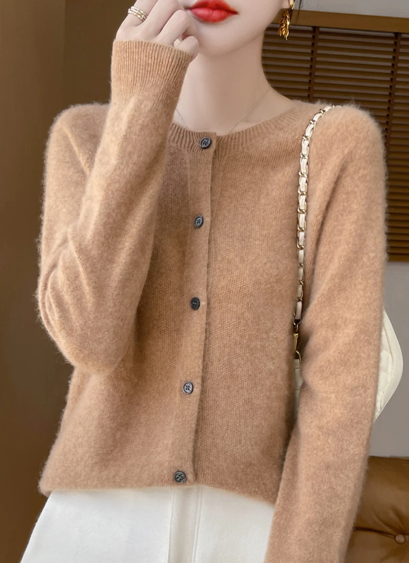 Emmeline | Merino Wool Crew Neck Cardigan for Women