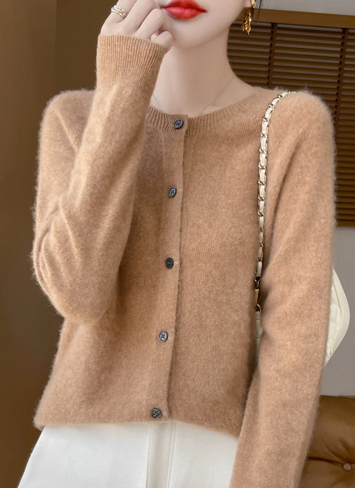 Emmeline | Merino Wool Crew Neck Cardigan for Women