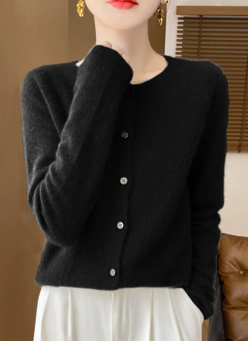 Emmeline | Merino Wool Crew Neck Cardigan for Women