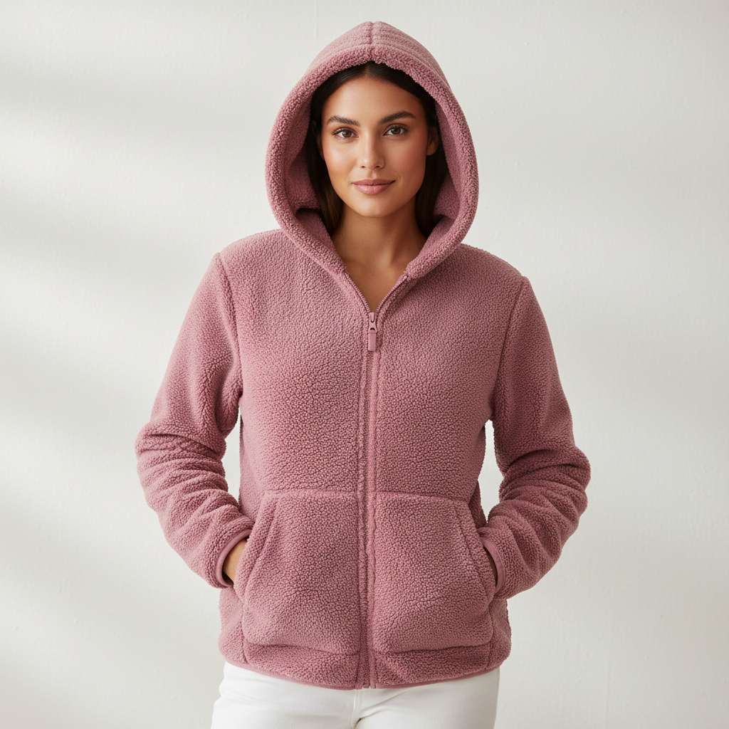 Heather | Fluffy Hooded Teddy Fleece Jacket for Women