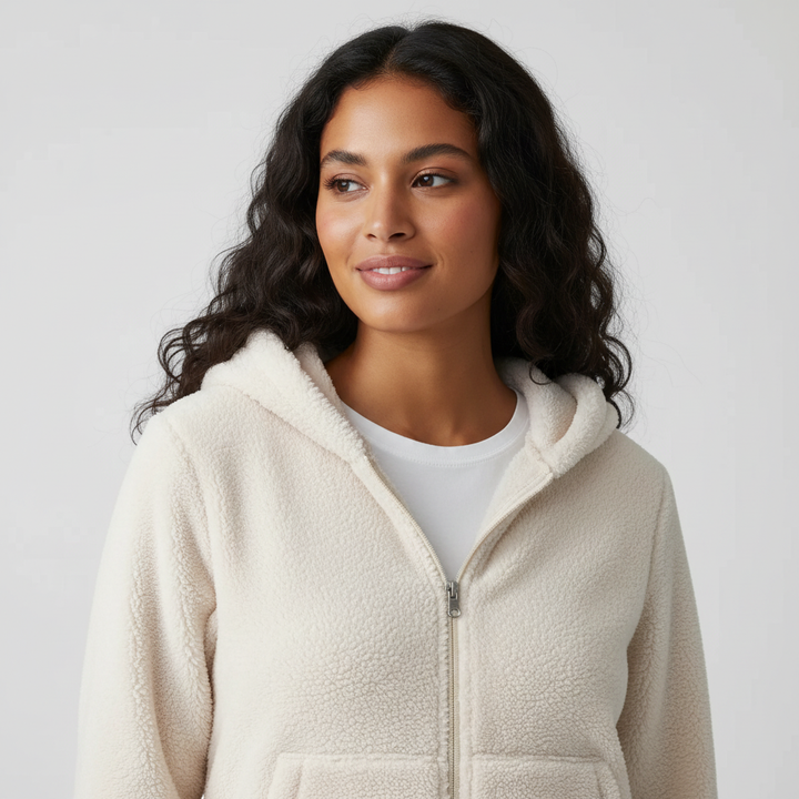 Heather | Fluffy Hooded Teddy Fleece Jacket for Women