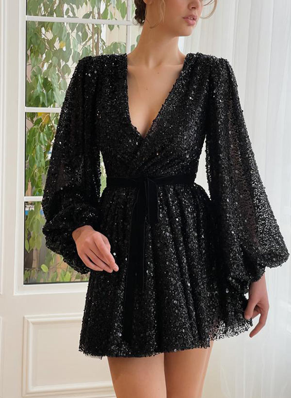Evelyn | Homecoming Dress A-Line V-Neck Sequin Women&