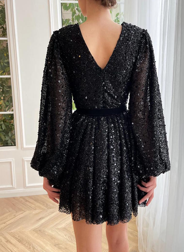 Evelyn | Homecoming Dress A-Line V-Neck Sequin Women&