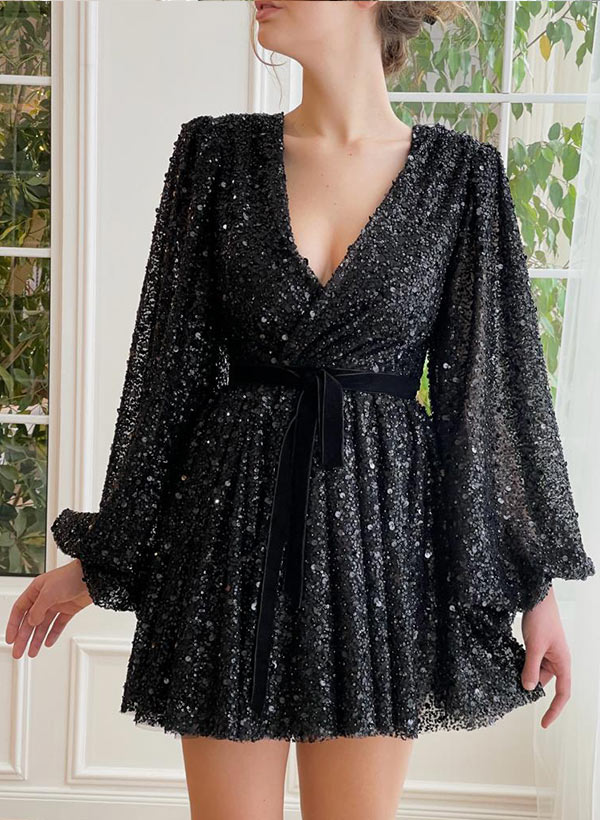 Evelyn | Homecoming Dress A-Line V-Neck Sequin Women&