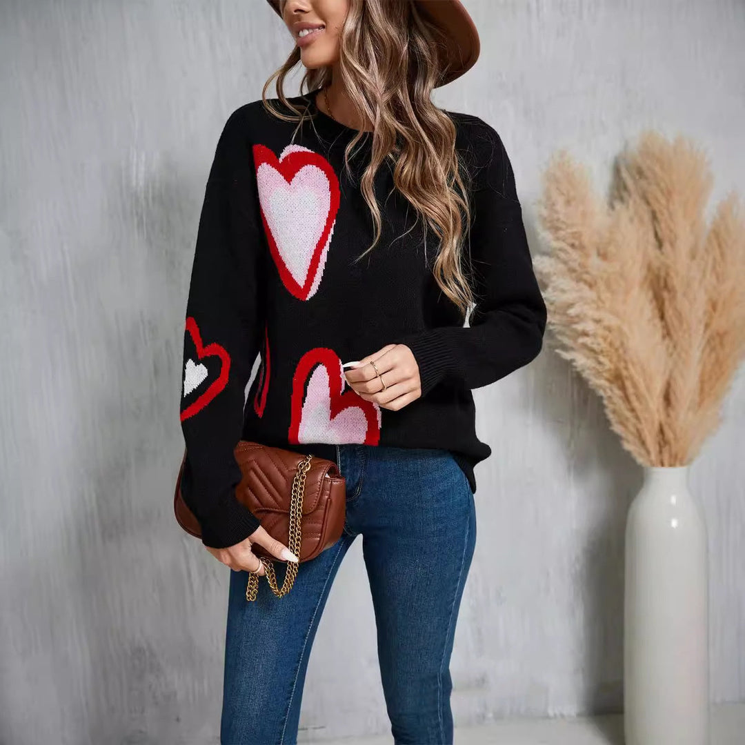 Mila | Crew Neck Heart Print Sweater for Women