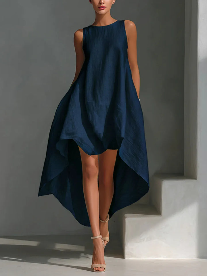 White Linen Sleeveless Midi Dress For Women