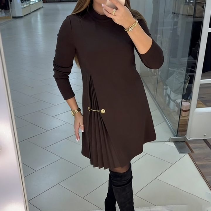Elegant Mini Cocktail Dress for Women with Collar and Pleat Detail