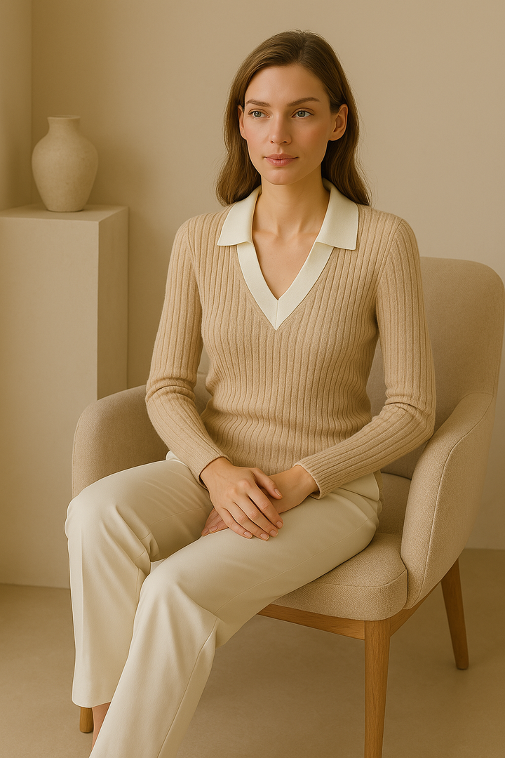 Lily | Ribbed Wool Knit Polo for Women