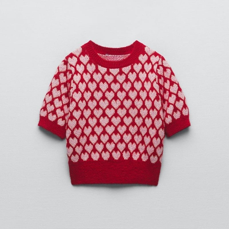 Makayla | Crew Neck Heart Print Sweater for Women