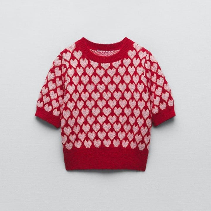 Makayla | Crew Neck Heart Print Sweater for Women