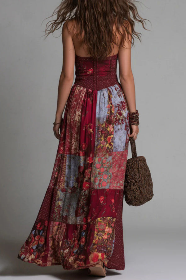 Printed Maxi Dress Women V-Neck Sleeveless Slim Fit