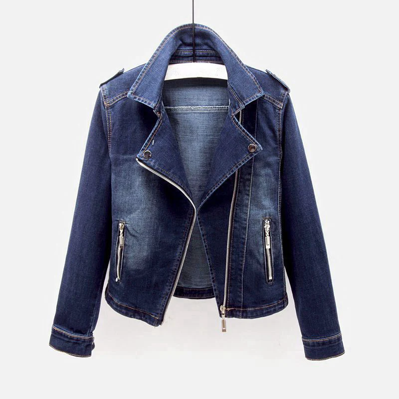 Chloe | Cropped Denim Moto Jacket for Women