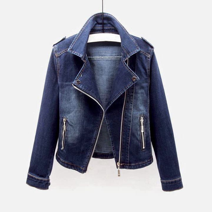 Chloe | Cropped Denim Moto Jacket for Women