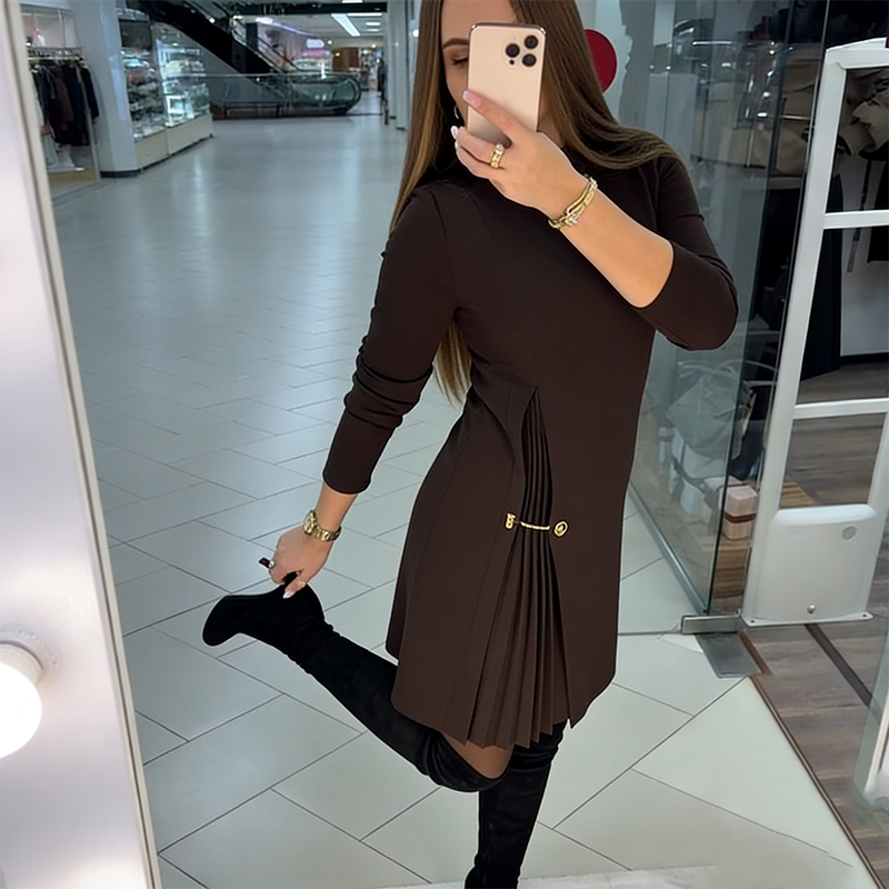Elegant Mini Cocktail Dress for Women with Collar and Pleat Detail