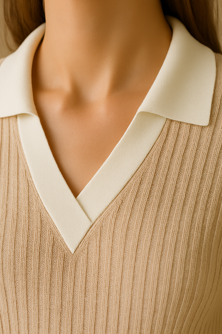 Lily | Ribbed Wool Knit Polo for Women