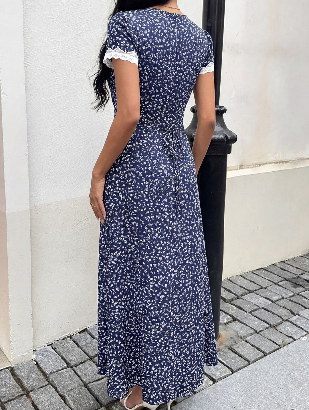 Floral Lace Maxi Dress Women V-Neck White