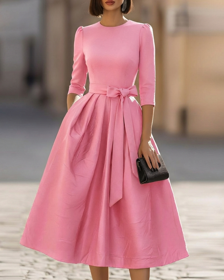 Crew-Neck A-Line Midi Dress – Midi Wedding Guest Dress