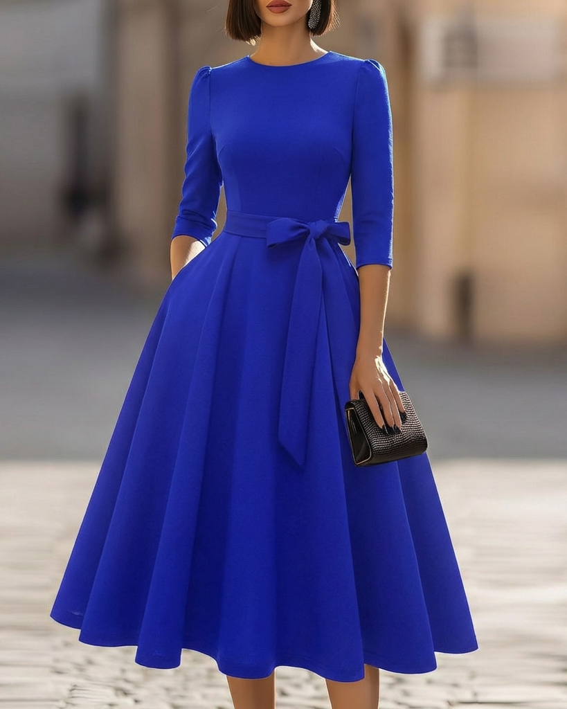 Crew-Neck A-Line Midi Dress – Midi Wedding Guest Dress