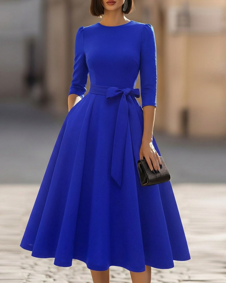 Crew-Neck A-Line Midi Dress – Midi Wedding Guest Dress