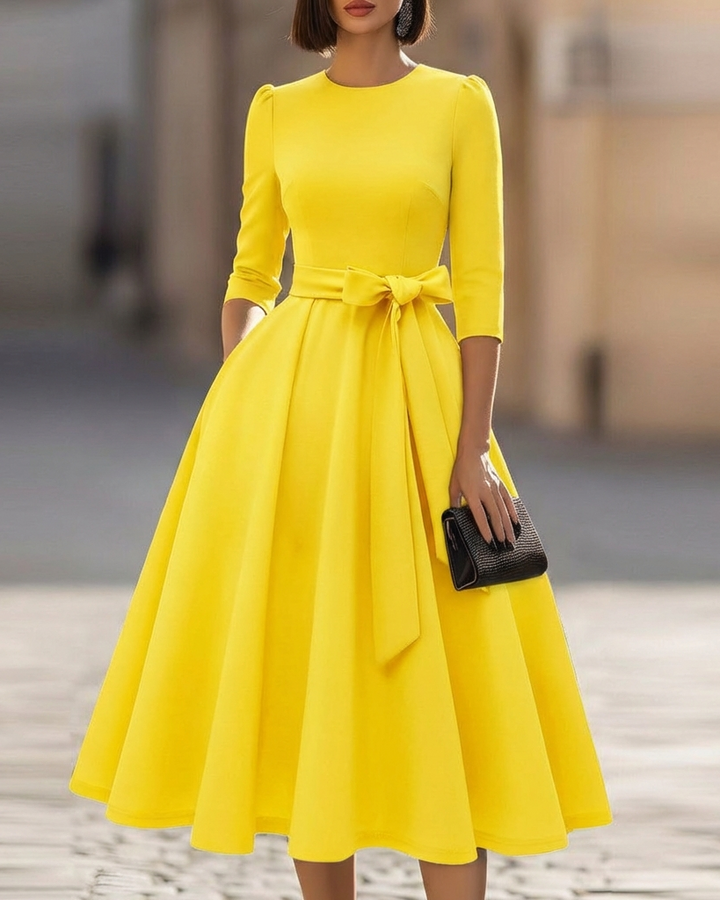 Crew-Neck A-Line Midi Dress – Midi Wedding Guest Dress
