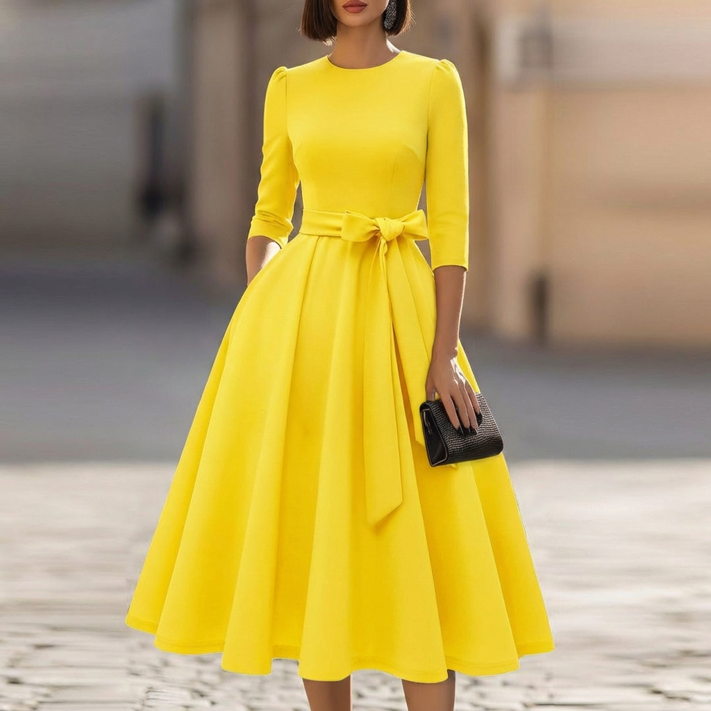 Crew-Neck A-Line Midi Dress – Midi Wedding Guest Dress