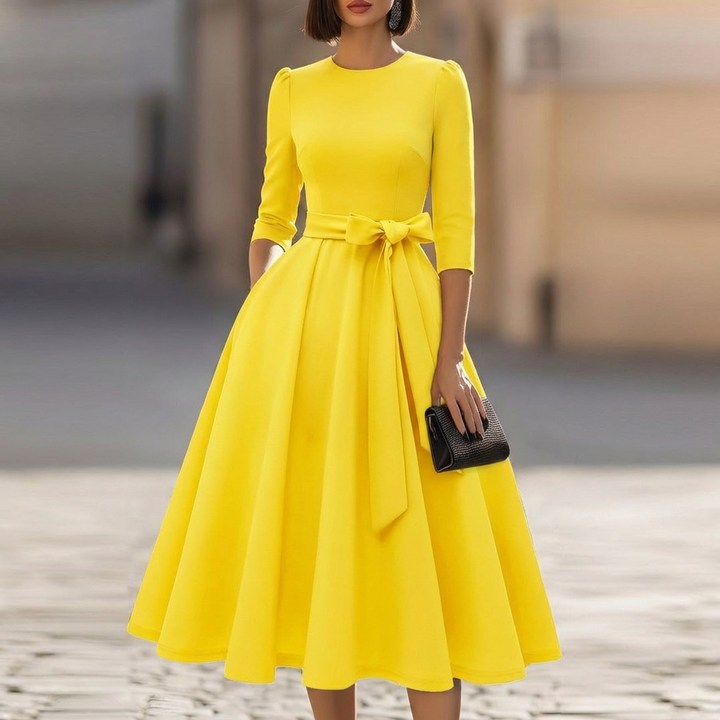 Crew-Neck A-Line Midi Dress – Midi Wedding Guest Dress