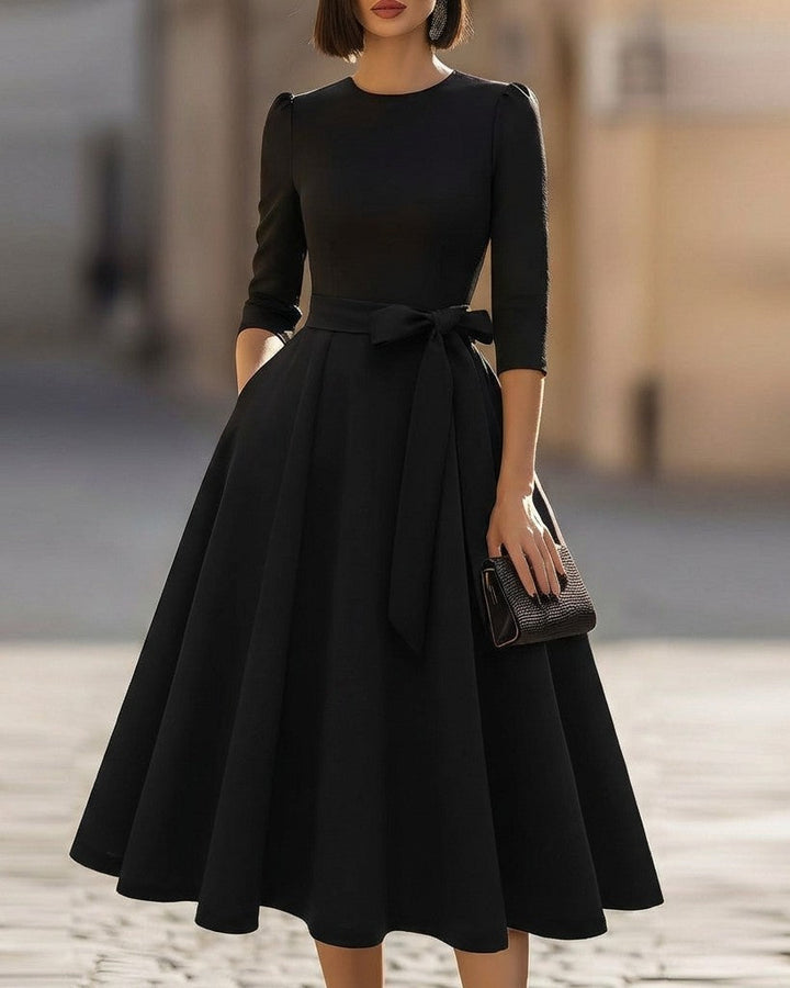 Crew-Neck A-Line Midi Dress – Midi Wedding Guest Dress