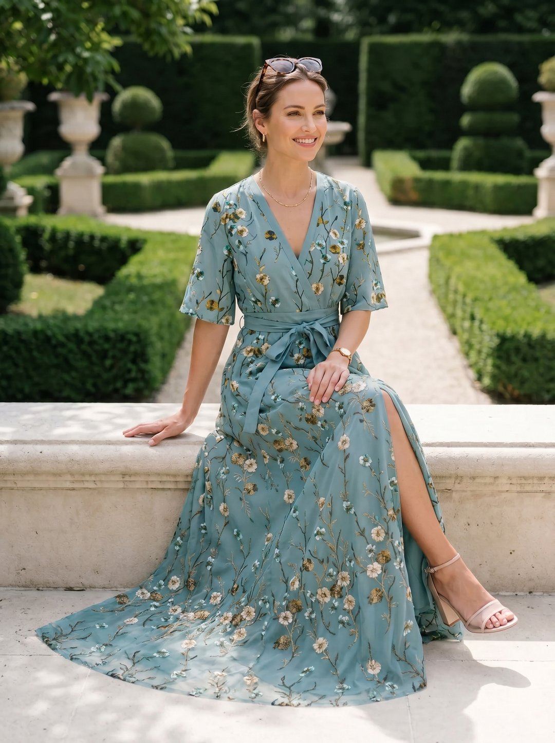 Floral Maxi Dress Women V-Neck Flutter Sleeve Evening