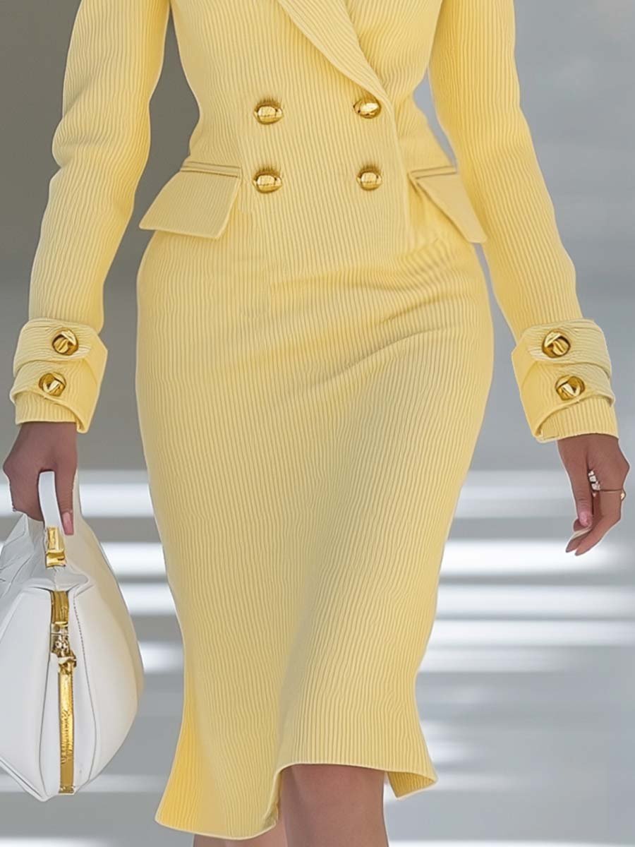 Yellow Knit V-Neck Midi Dress | Evening Dress