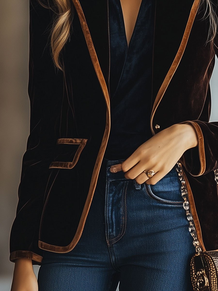 Isabella | Brown Velvet Blazer for Women