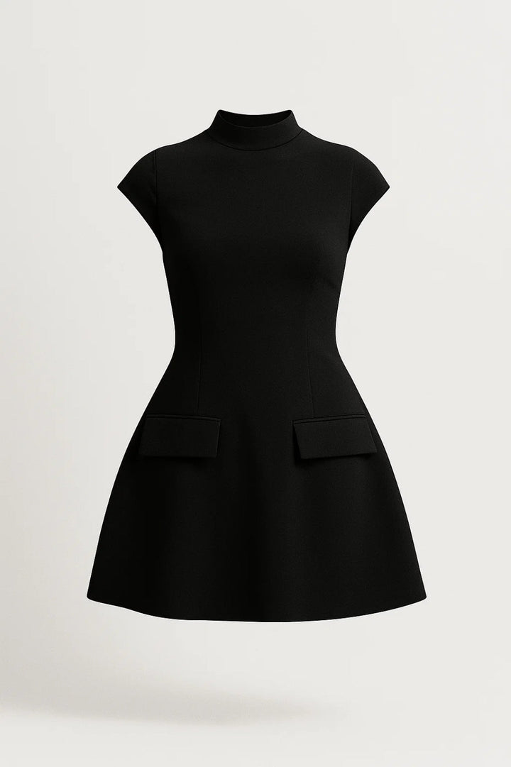 Mini Dress Women A-Line Stand-Up Collar Fitted Casual