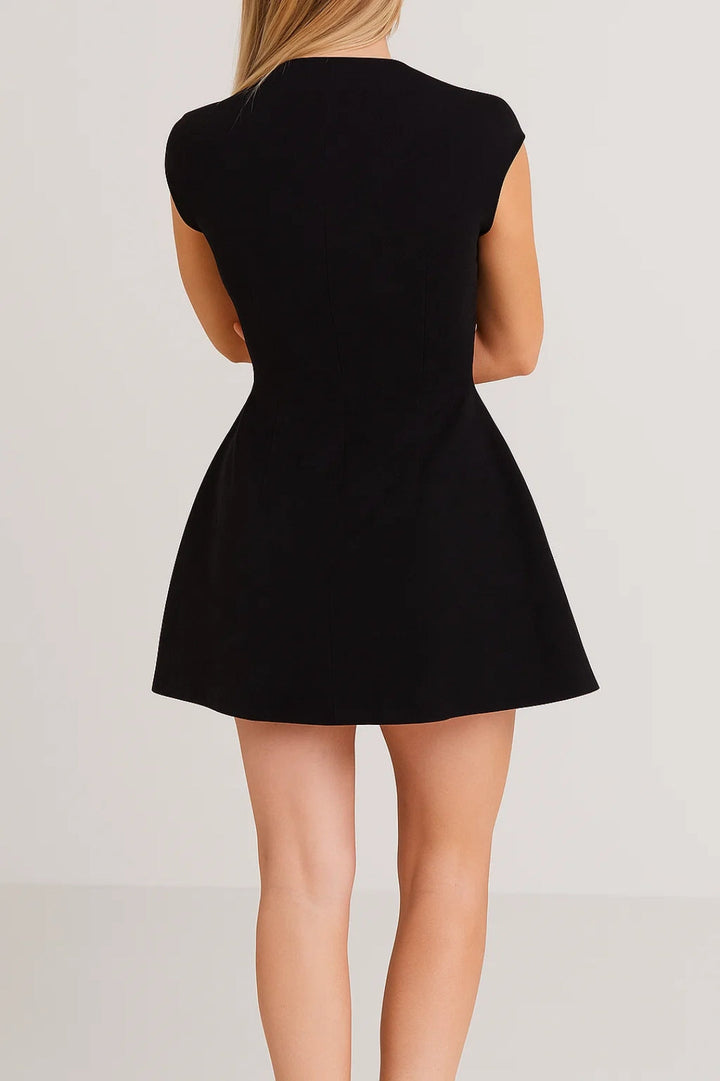 Mini Dress Women A-Line Stand-Up Collar Fitted Casual