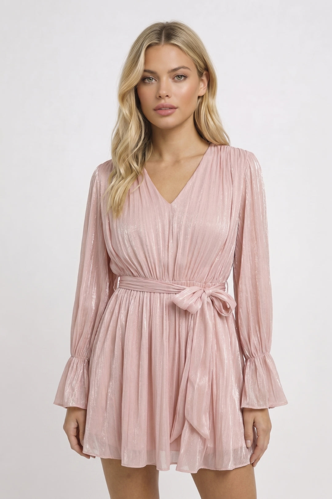 Mini Dress Women Deep V-neck Long Sleeves Fitted