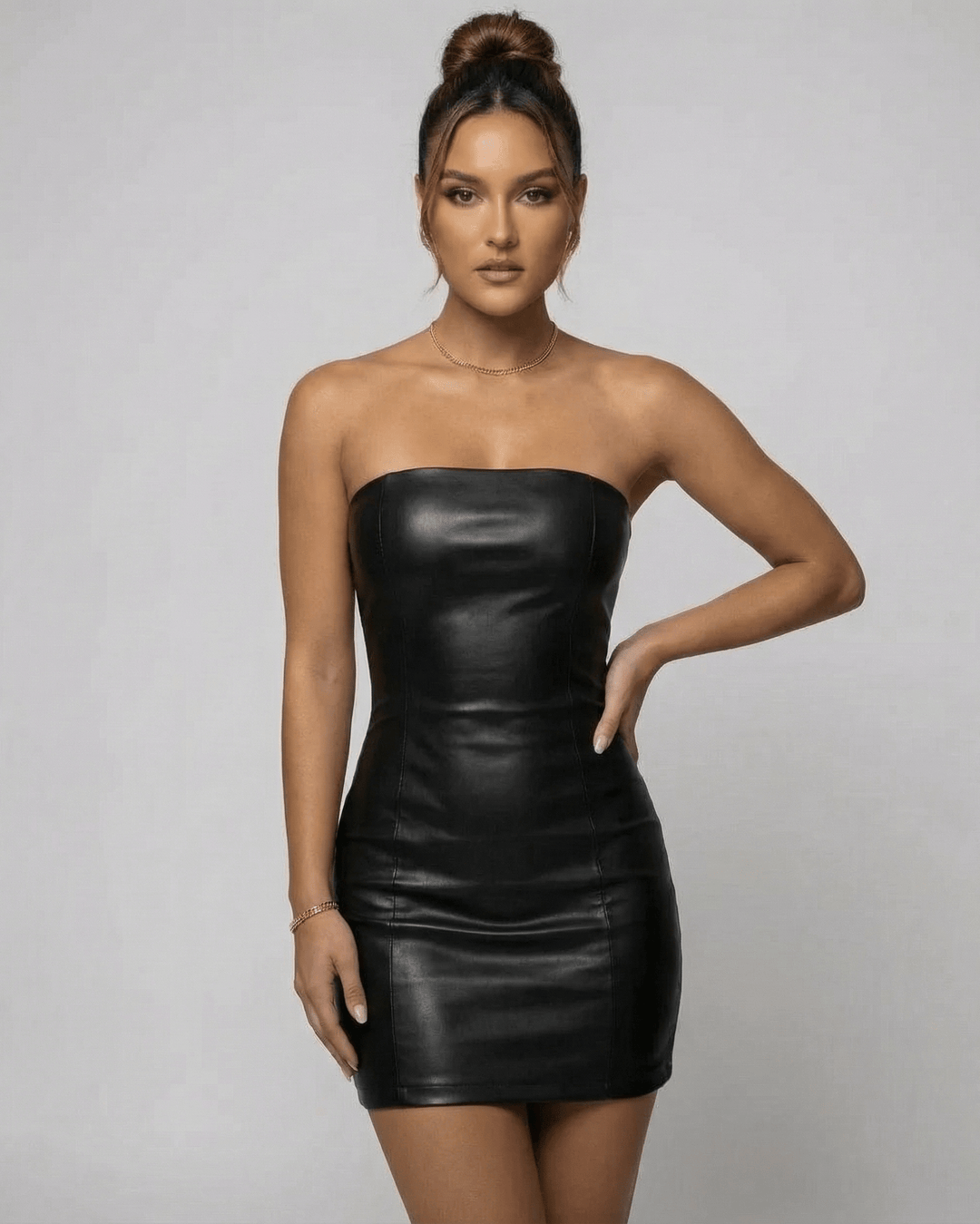 Mini Dress Women Strapless Pencil Silhouette Synthetic Black