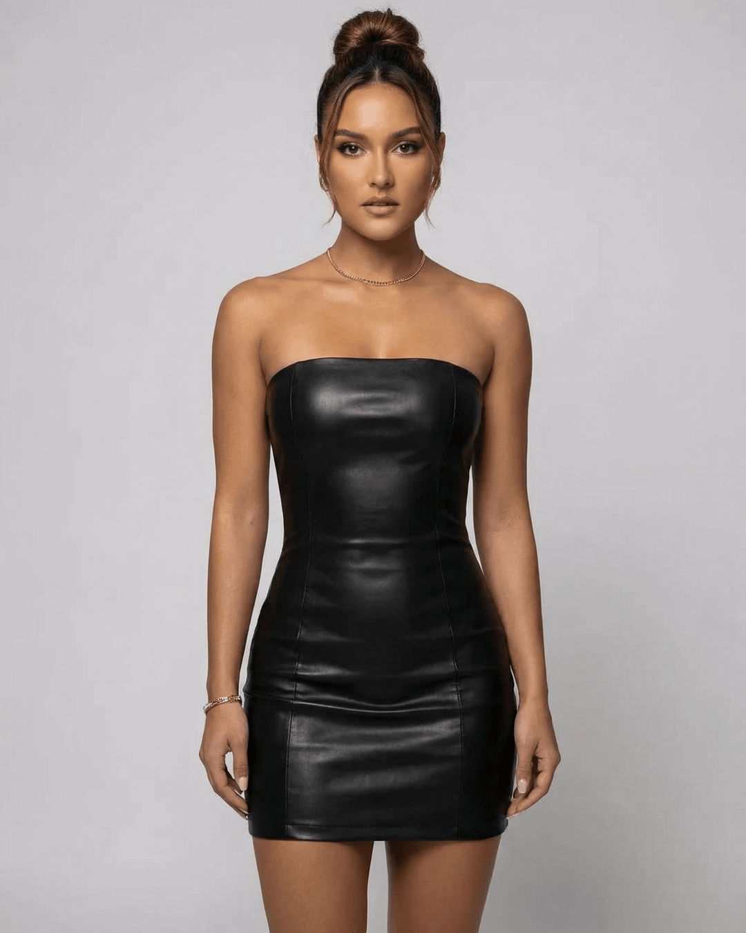 Mini Dress Women Strapless Pencil Silhouette Synthetic Black