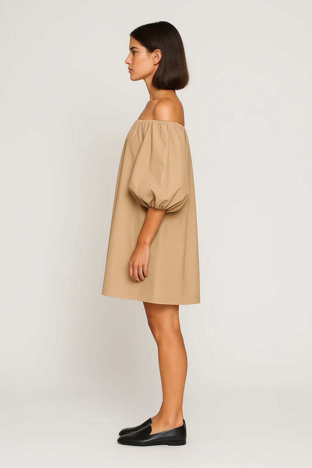 Off Shoulder Mini Dress Women Beige Summer Casual