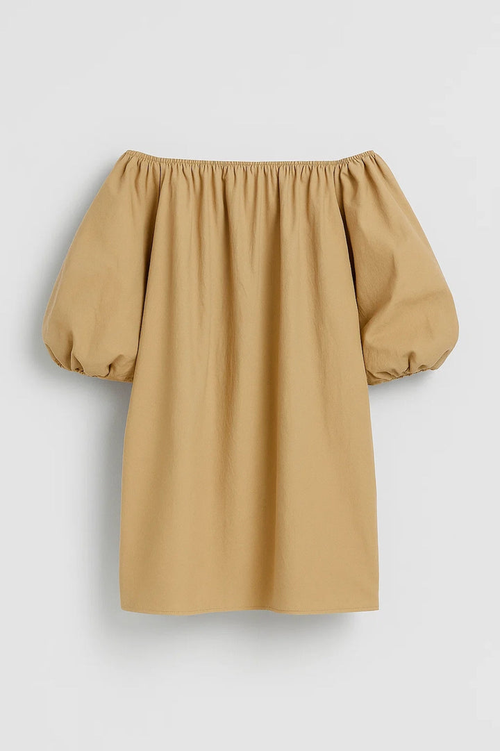 Off Shoulder Mini Dress Women Beige Summer Casual