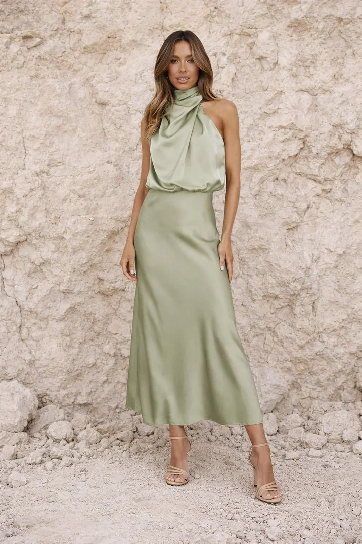Sage Green Satin Dress